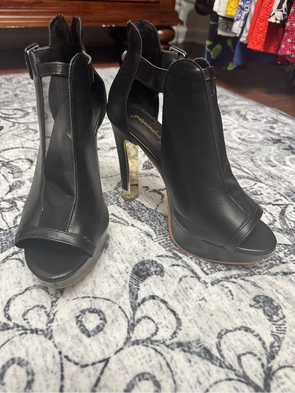 Black Open-Toe High Heel Ankle Boots